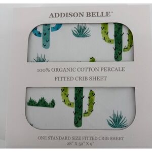 Addison Belle Organic Cotton Percale Fitted Crib Sheet Cactus Print Standard Sz